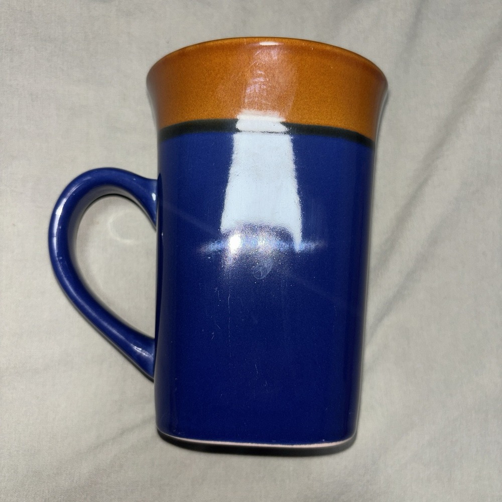Royal Norfolk Stoneware Coffee Mug Blue Brown Tall Latte Square Base 14 Ounce 5"